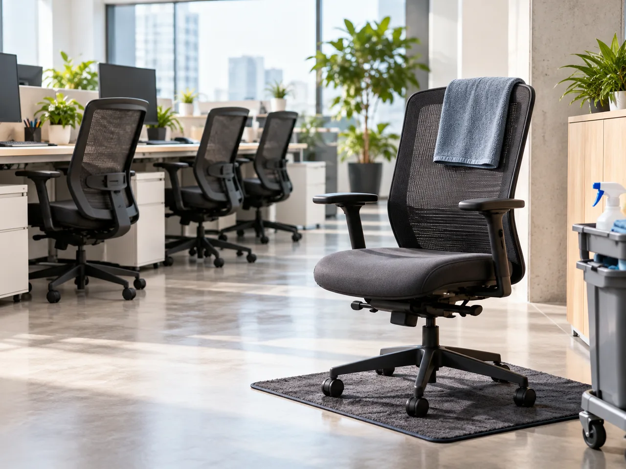 Cadeiras em escritório iluminado