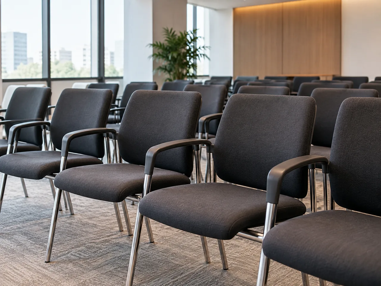 Conjunto de cadeiras estofadas em sala empresarial