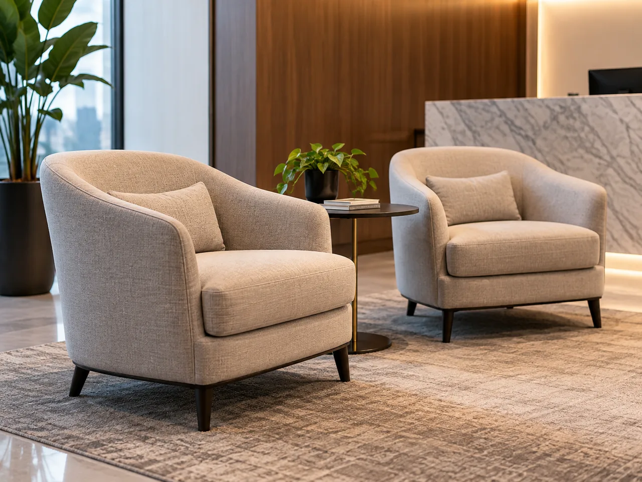 Poltronas em recepção empresarial