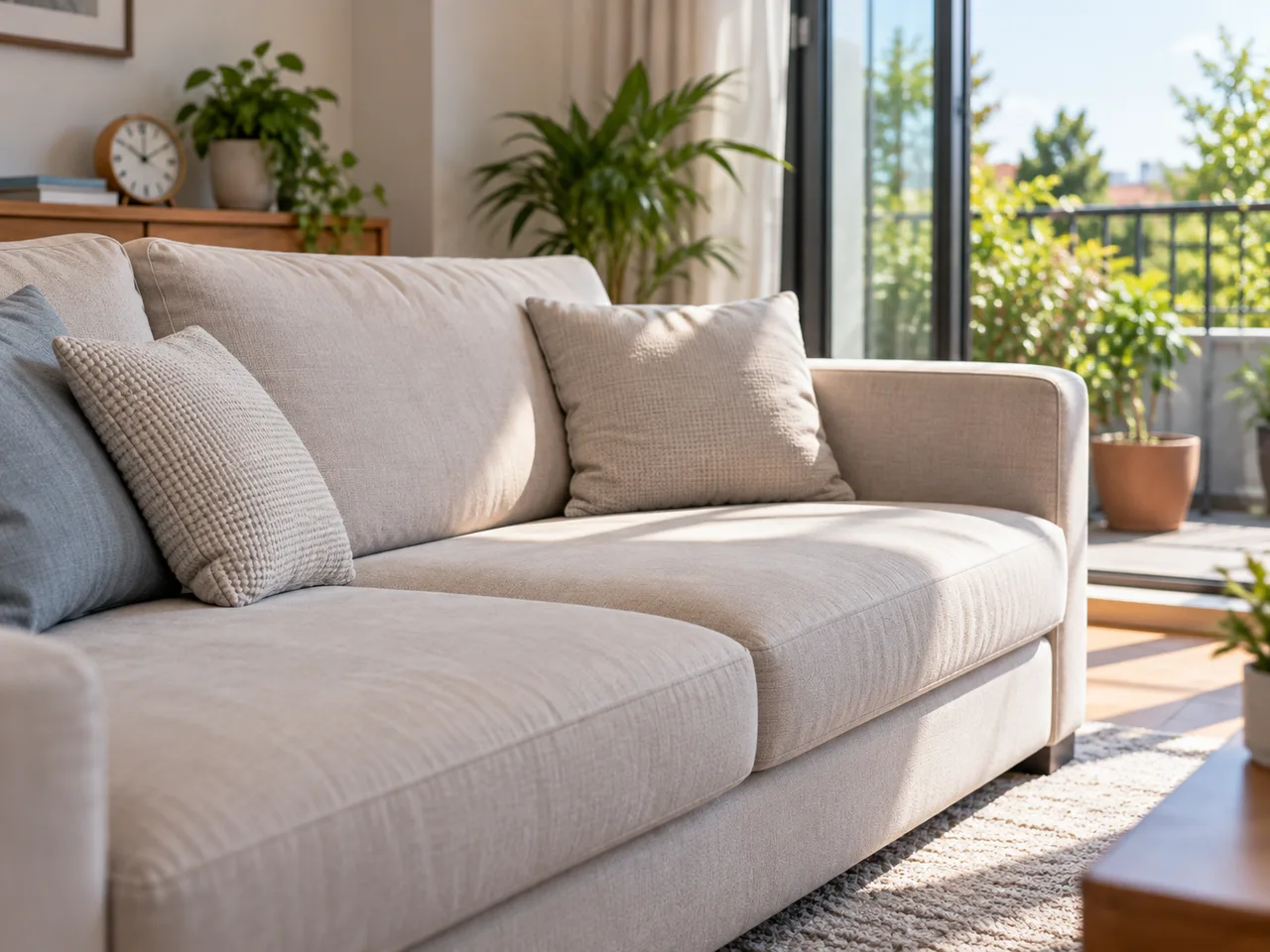 Sofá em ambiente residencial com luz natural